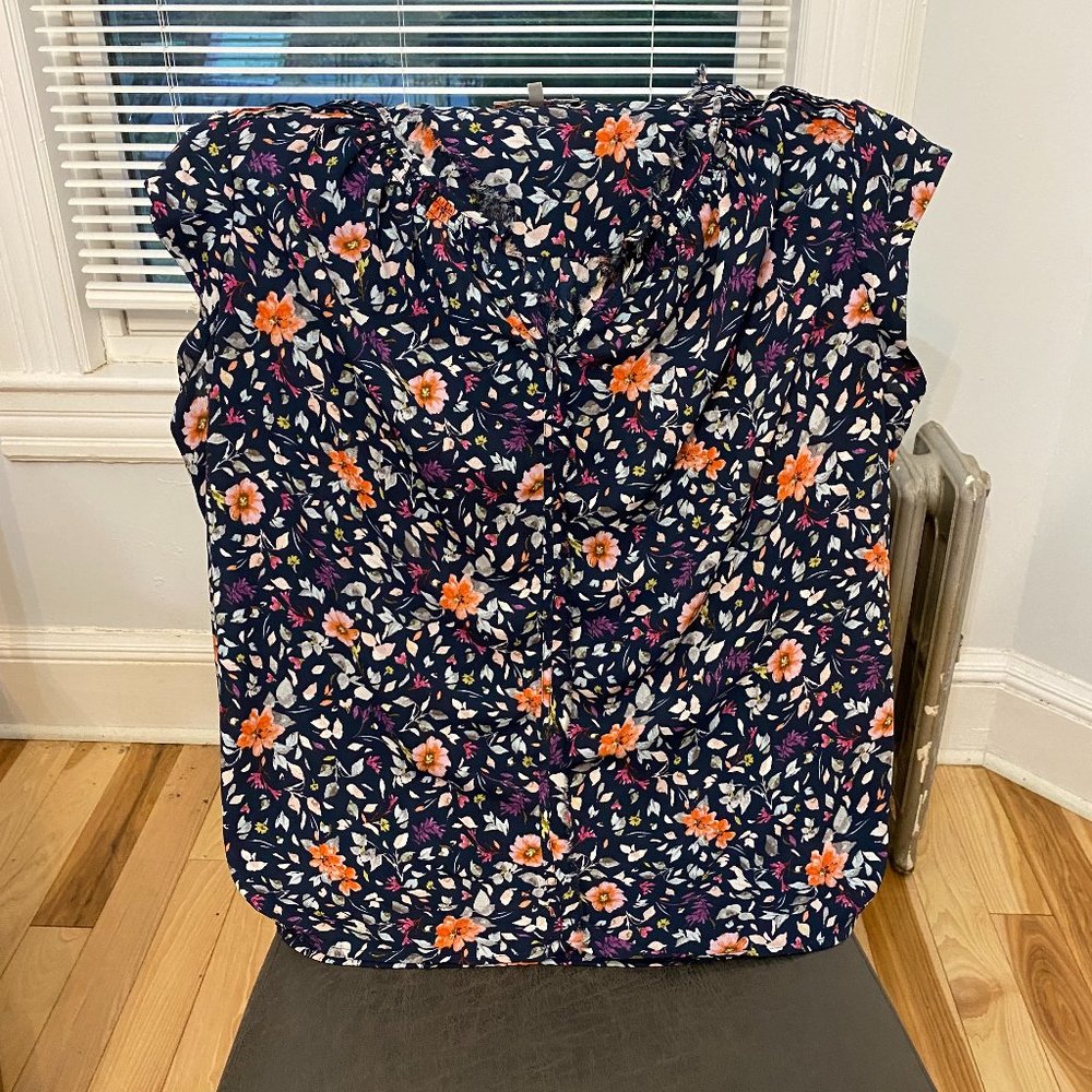 Daniel Rainn Indigo Floral Bernal Split Neck Blouse Plus Size 3x